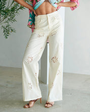 Rose Eyelet Straight Leg Pant