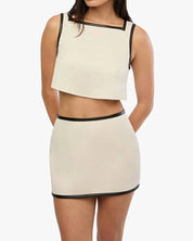 Leather Trim Cropped Top