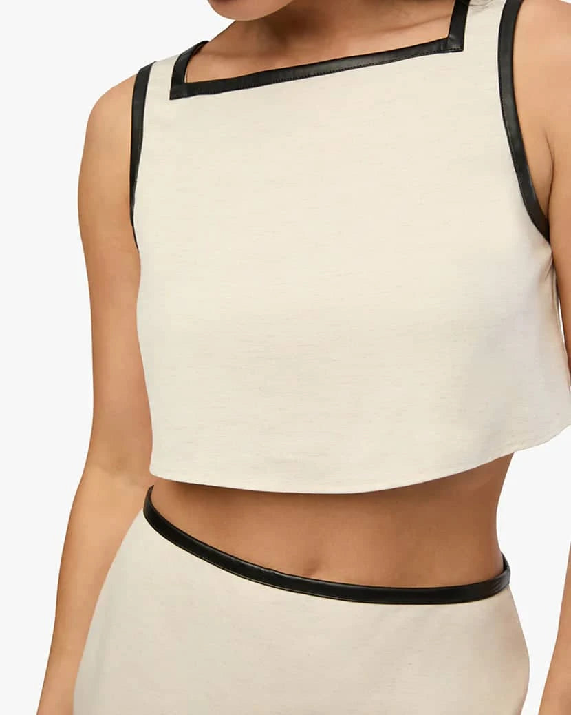 Leather Trim Cropped Top