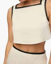 Leather Trim Cropped Top