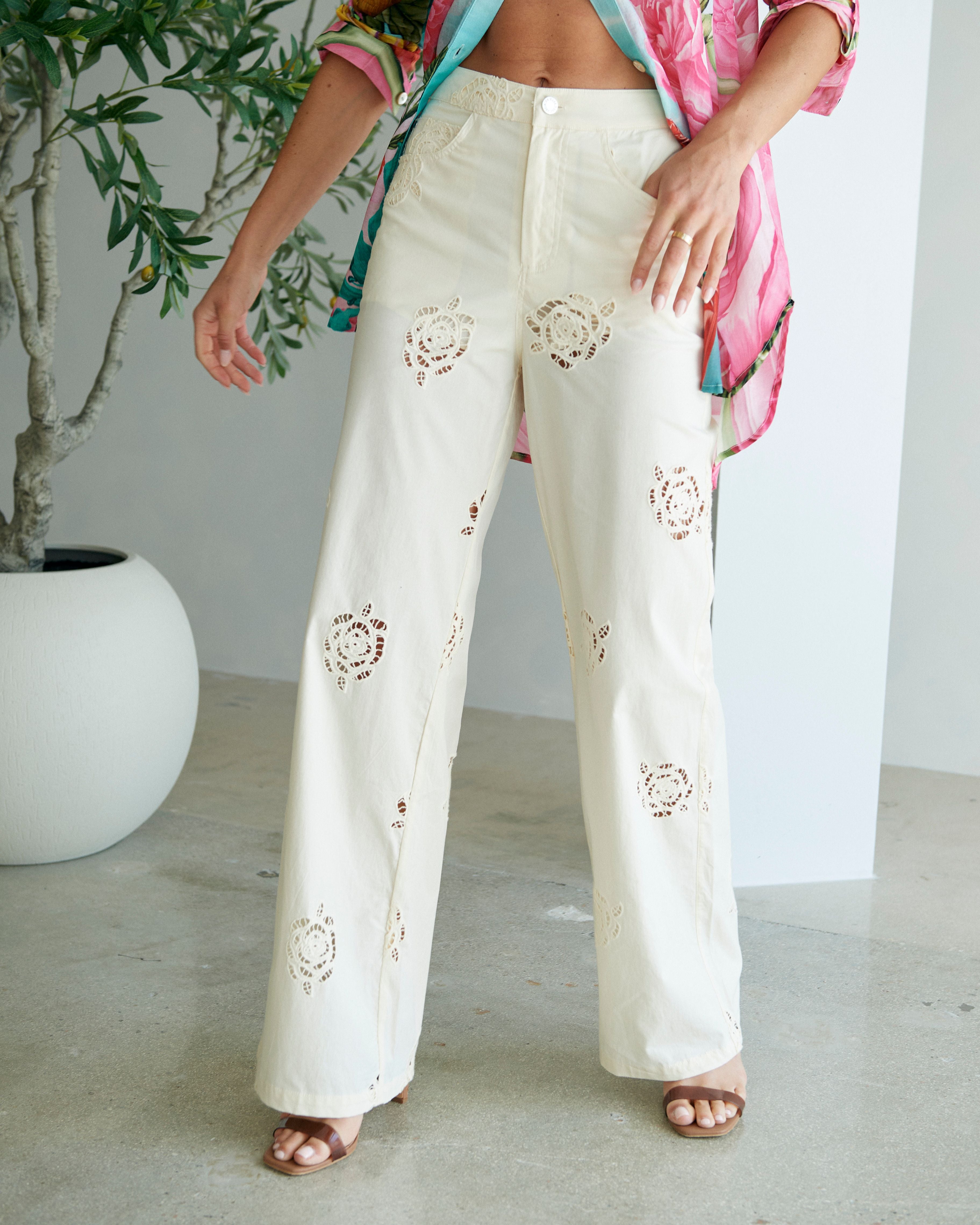 Rose Eyelet Straight Leg Pant